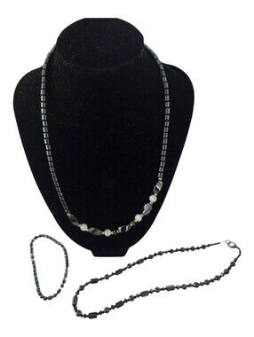 Vintage Hematite Jewelry Set - 2 Necklaces (1 Magnetic)  & 1 Bracelet